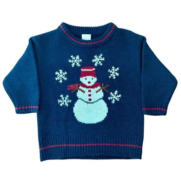 Vintage Kids Snowman Christmas Knit Crewneck Sweater Size 12 Months - Picture 1 of 4